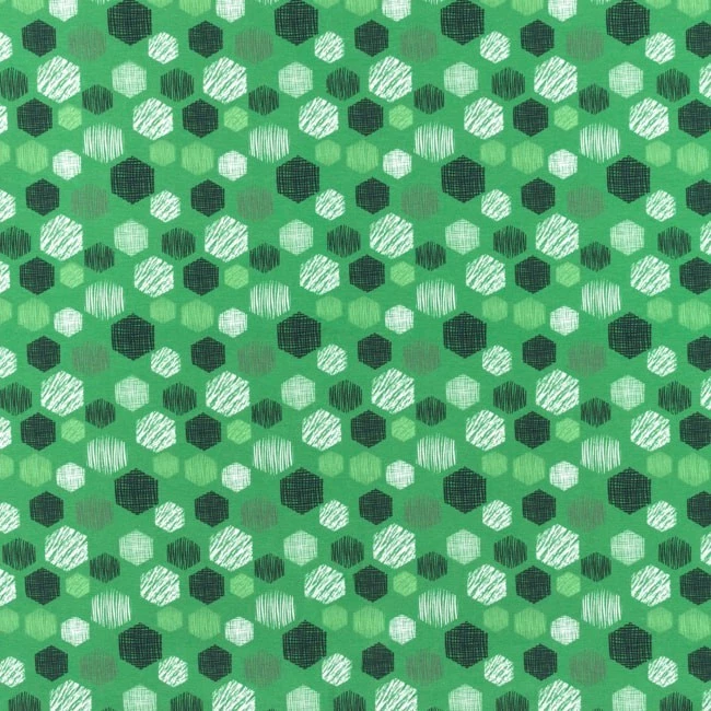 Jersey Baumwolle Stoff Druck weiß schwarz grün Ton in Ton HEXAGON BOTTLE - Bild 4 von 4