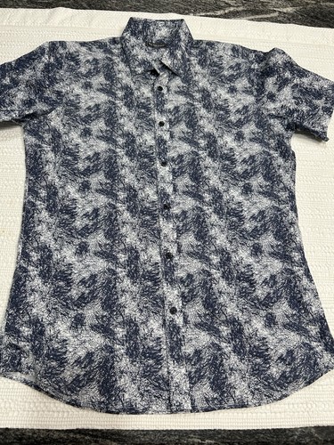 Saks Fifth Avenue Modern Button Up Casual Shirt Navy White Women’s Medium Scratc