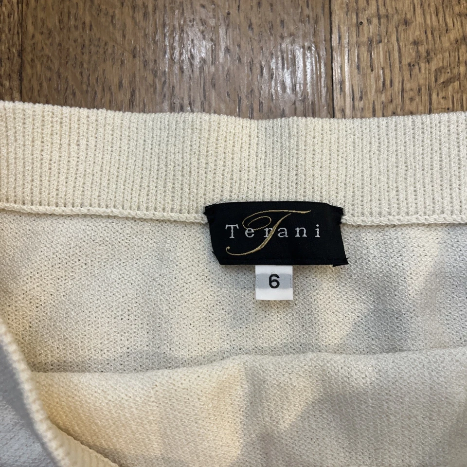 Falda midi lápiz recta tejida Terani Wool Santana crema, talla 6 Foto 4 de 4