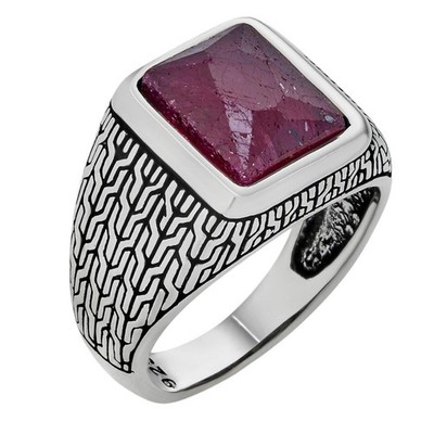 NYC Natural Blood Ring - 925 Silver Oxidized - Genuine Red Ruby Stone