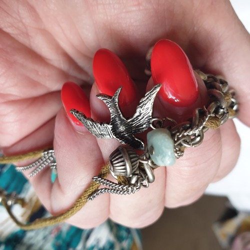 Statement Charm Bracelet Hippy Silver Tone Blue Stone Horse Birds Elephant - Picture 7 of 8