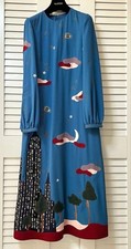 Authentic Valentino Hand-Embroidered Bead Long Silk Dress Blue Size 38 Pristine
