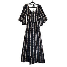American Eagle Womens Bell Sleeve Maxi Dress Size Small Black Tan Boho Side Slit