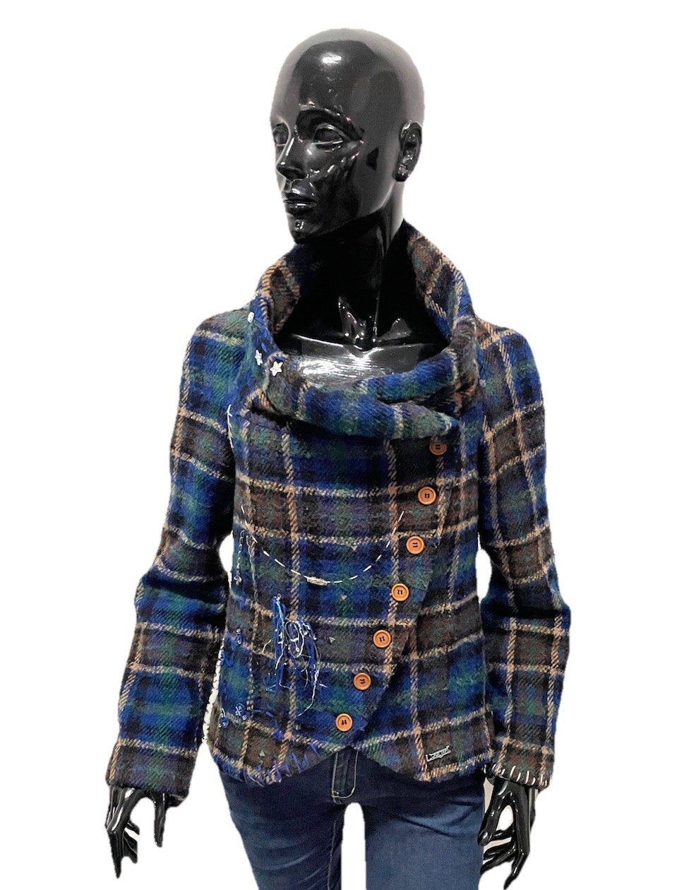 Desigual Women's Jacket Wool Patchwork Scottish S… - image 1