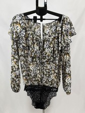 Free People Intimately Say It To Me Bodysuit M Floral Ruffle Lace Black NWT