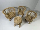 4-piece Vintage Barbie Doll Wicker Furniture Set 2 chairs, couch and table