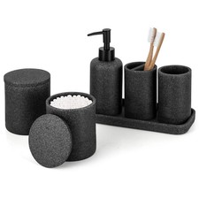Black Stone Bathroom Accessories Set 6 Pieces - Toothbrush Holder, Lotion Dis...