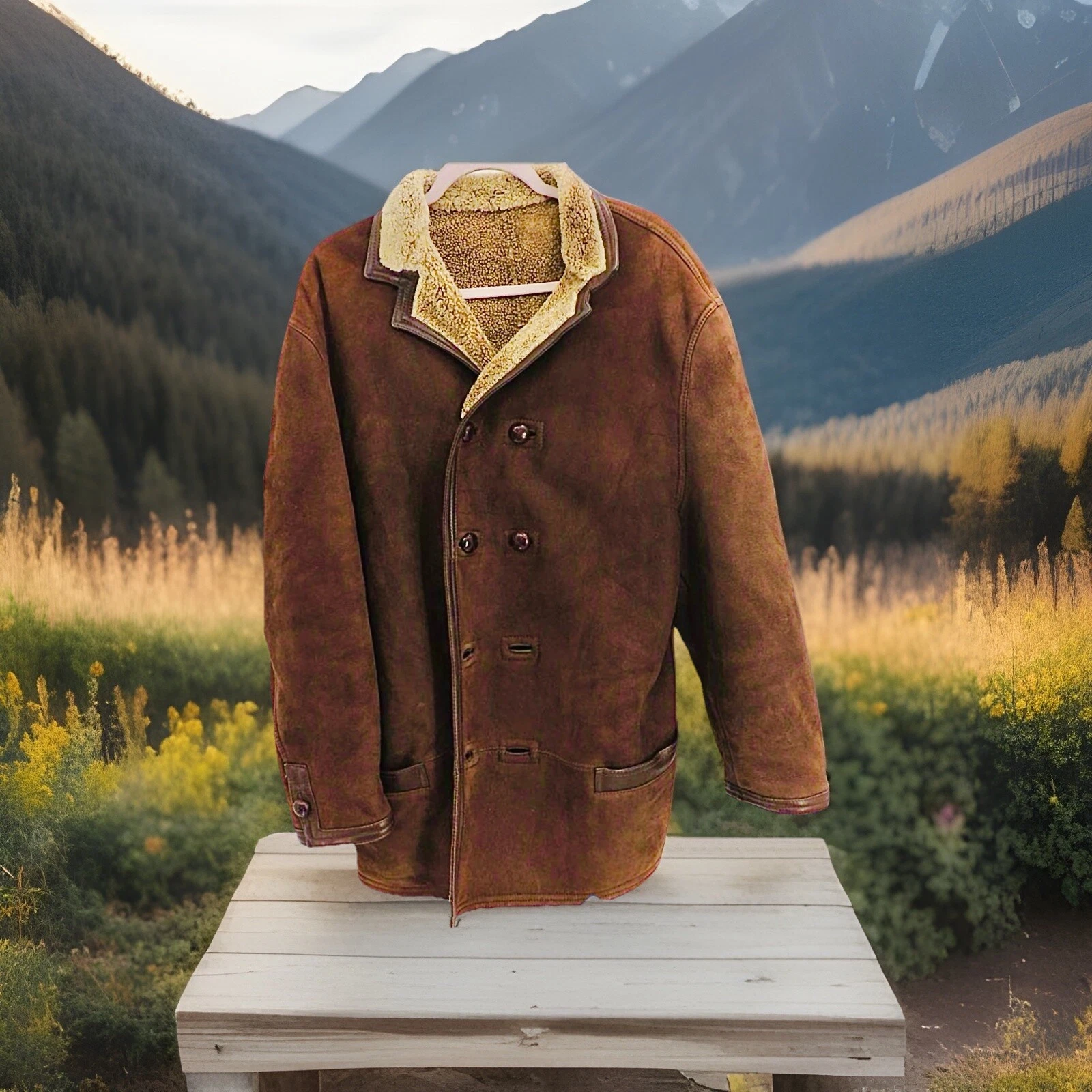 Versace Uomo Taglia XL Marrone Cognac Vintage Shearling Buone Condizioni Vintage