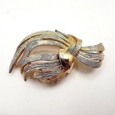Vintage 60s Signed DeNicola Gold Tone Brooch Mid-Century Modern Textured Jewelry