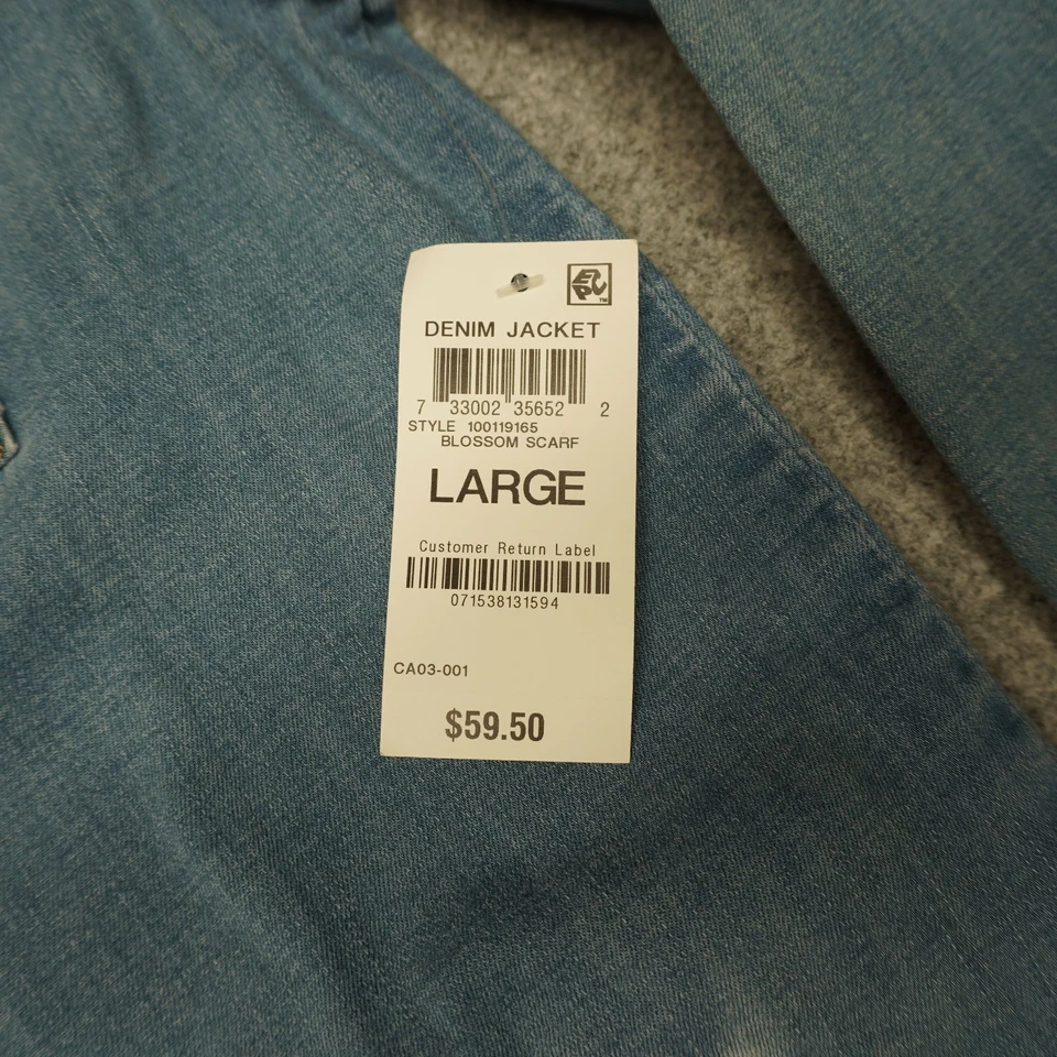 New Style & Co Women's Denim Jacket Large Floral Collar Pockets - Image 3 of 4