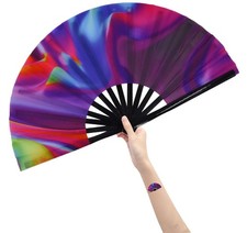 Large Folding Hand Rave Fan Popping for Line Dancing Party Festival Aurora