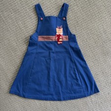 VTG 70s Chocolate Soup Girls Blue Pinafore Jumper Cat Kitty Dress Size 6