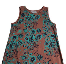 Plant Kween x Tonle Maxi Dress Womens L Brown Handprinted Sleeveless Lagenlook