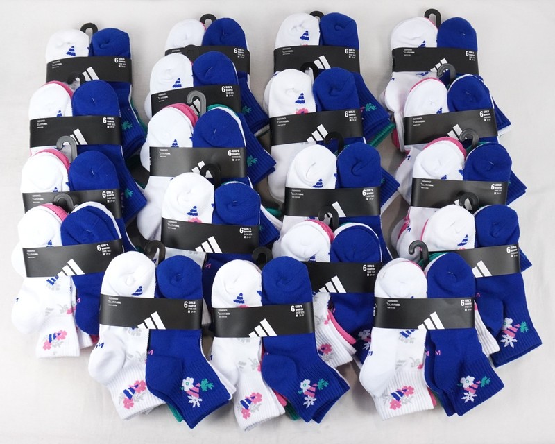 Adidas Cushioned Floral Quarter Socks - 6 Pack - Girls' Size M (2Y-5Y) Lot of 19