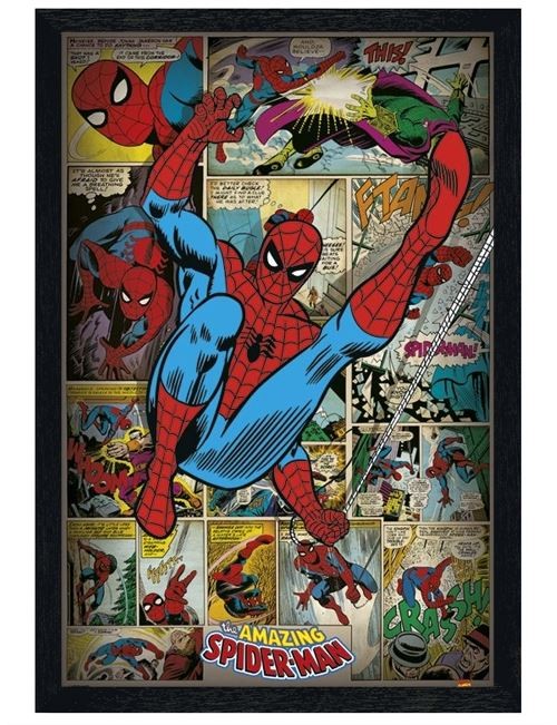 Black Wooden Framed Retro Spiderman Compilation