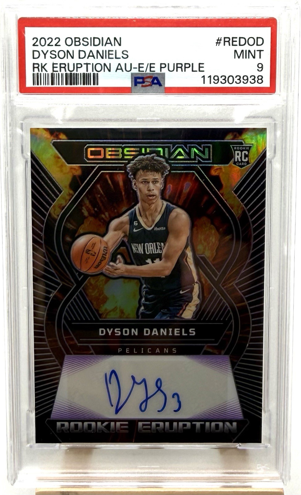 Panini ’22-23 Obsidian Dyson Daniels Rookie Eruption Auto Purple /75 PSA 9