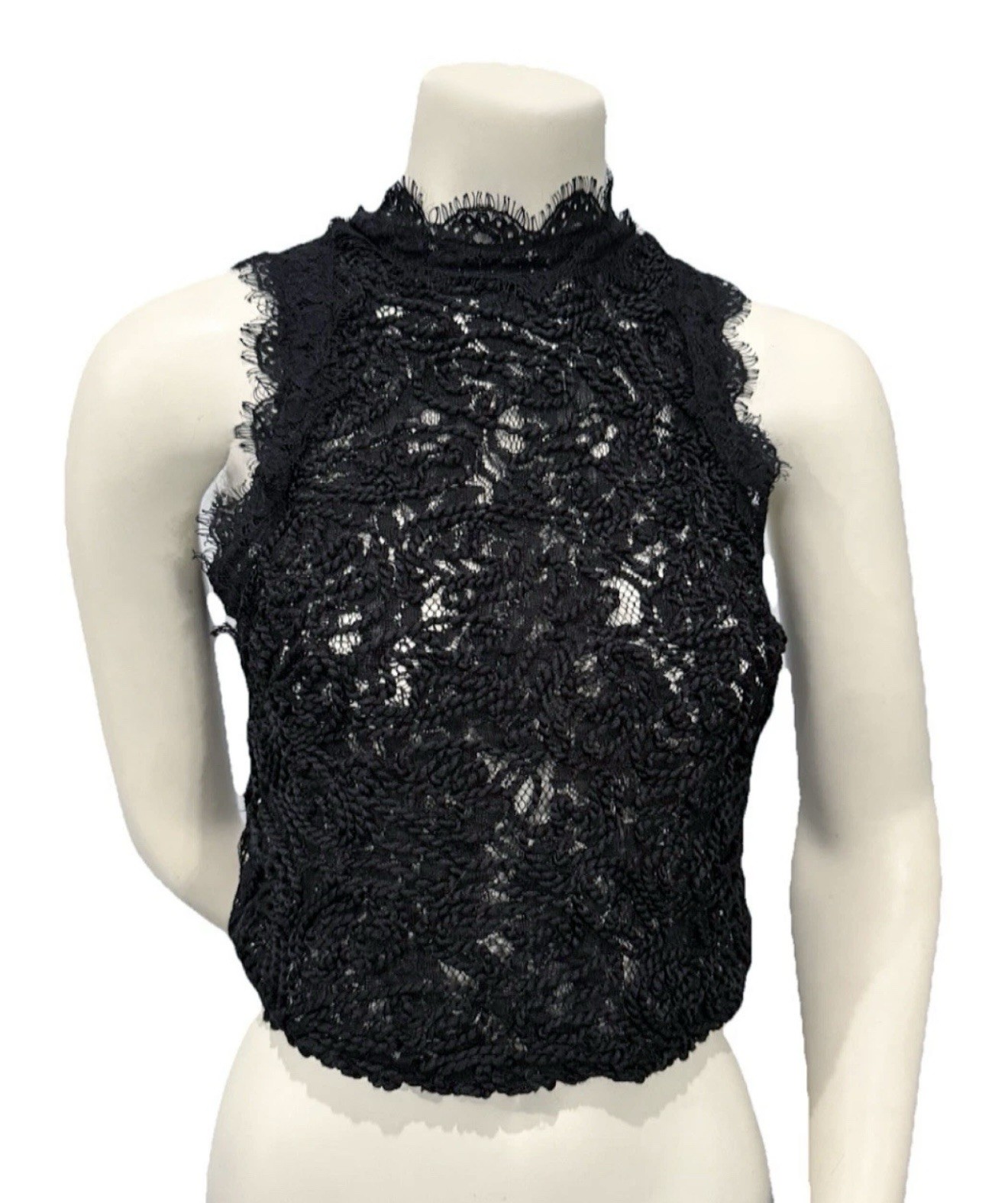 ZARA Trafaluc Black Rope Lace Sleeveless Mock Neck Crop Top Zip Back Size S