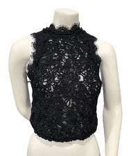 ZARA Trafaluc Black Rope Lace Sleeveless Mock Neck Crop Top Zip Back Size S