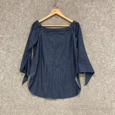 Seed Heritage Tunic Top Womens Size Small Blue Off Shoulder 3/4 Sleeve 53615