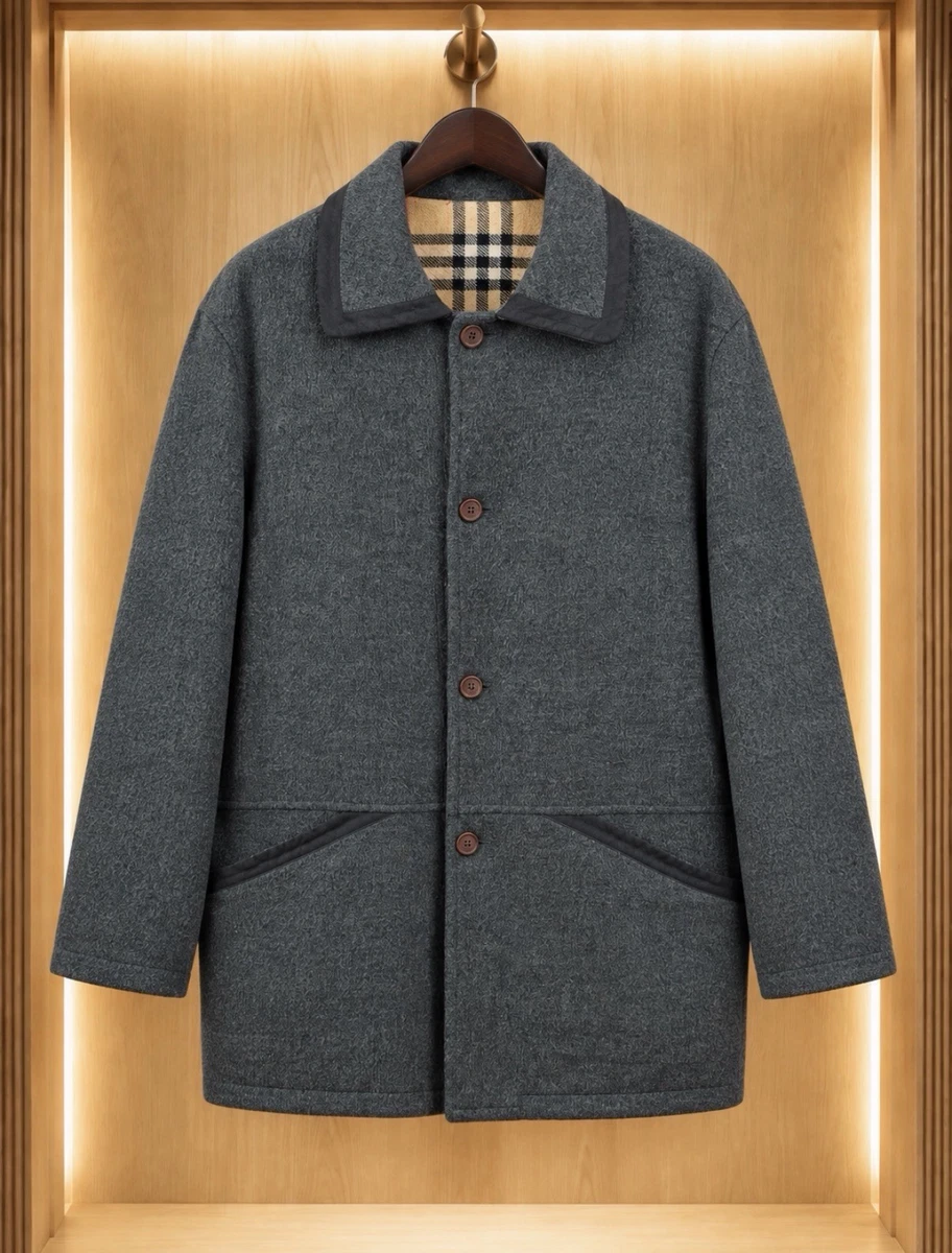 Burberrys Vintage Charcoal Grey Wool Blend Coat – Nova Check Lining