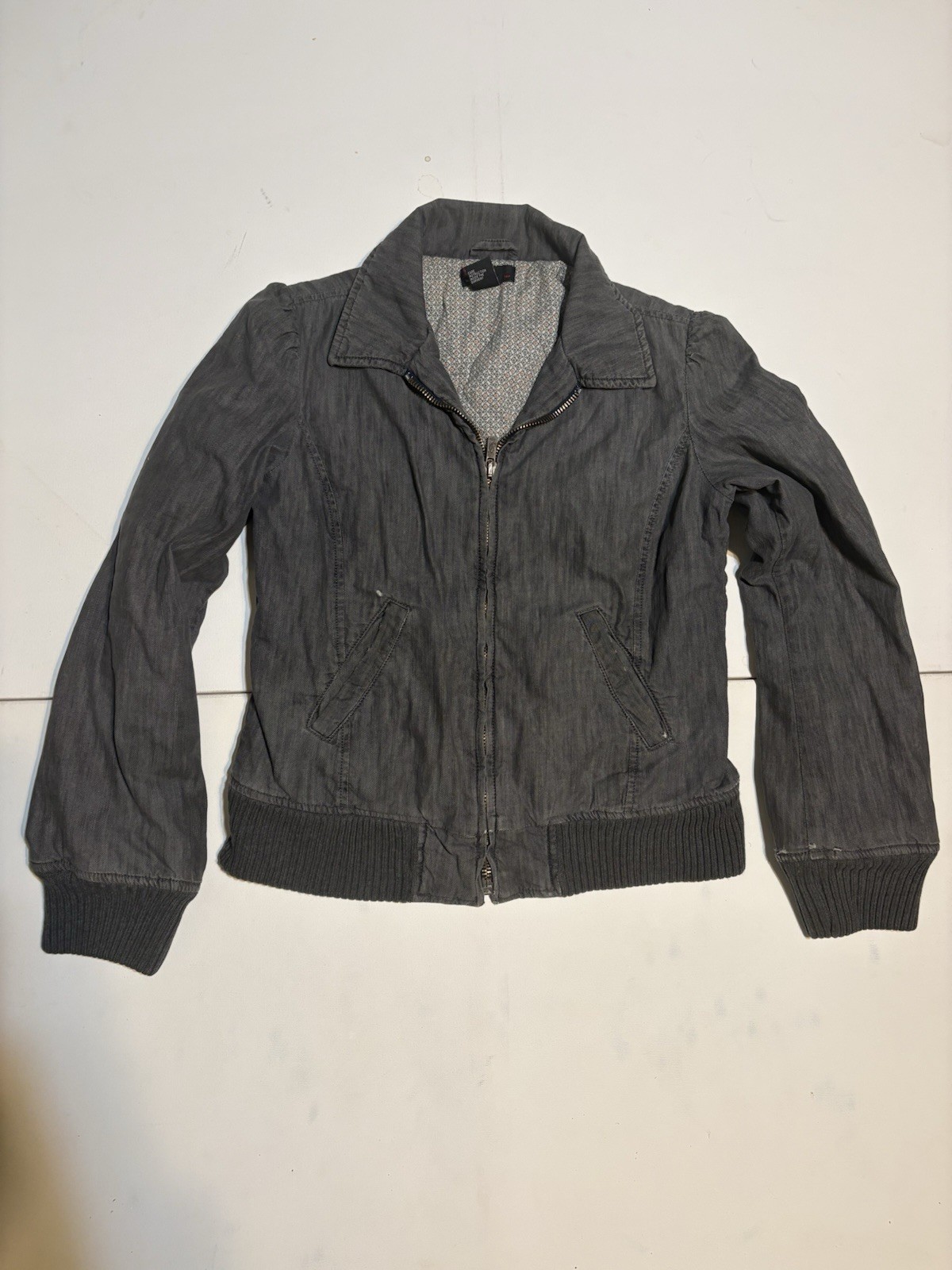 DIESEL Cotton Back Printed Padding Denim Bomber Jacket Size L Y2K Lite Distress*