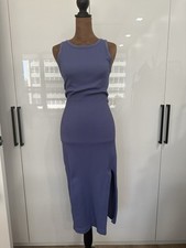Women's Lavender Midi Bodycon Dress with Slit Sleeveless Size Large Stretch