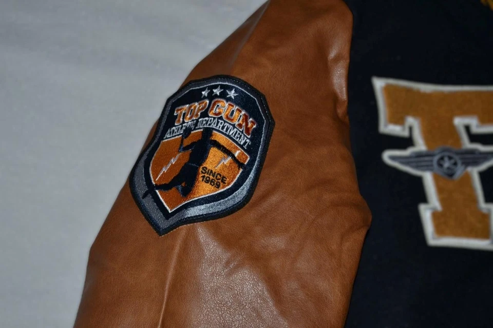 AUTHENTIC TOP GUN SHARK VARSITY MENS JACKET NAVY BROWN NWT - Image 4 of 4