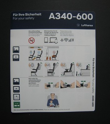 LUFTHANSA LH Airbus A340-600 SAFETY CARD Instructions  02/2018 Version  V1