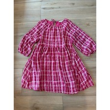 Madewell Pink Plaid Dobby Babydoll Mini Dress Balloon Sleeve Tie Back Size S