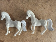 Pair of White Horse Trotting Figure Toy with Saddle FBA
