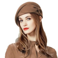 Wedding Hats for Women Vintage Wool Felt Berets Ladies Pearl Fascinator Autum...