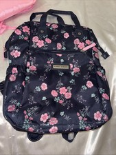 Laura Ashley Backpack Diaper Bag Navy Blue Floral Print Adjustable Straps