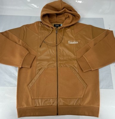 Cookies Costa Nostra Full Zip Fleece Hoodie Leather Paneling, Wheat , Sz XL AB15