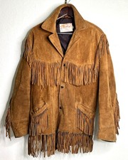 Vintage 70s Excelled Fringe Suede Leather Jacket Brown Western USA