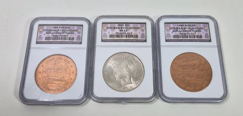 1923 Peace Silver Dollar NGC MS63 Fitzgerald Collection plus tokens 3 piece set