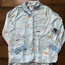 Munki Munki Womens Blue Dogs Notch Flannel Pajama Set XL 16-18 Classic Cozy