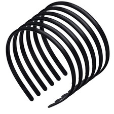 6 Plastic Thin Headbands, Black, Classic
