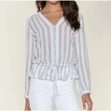Rails SZ M Marti Cayman Stripe Linen Blouse White Blue