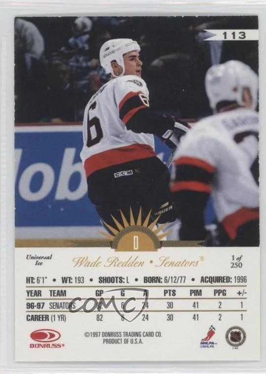 1997-98 Leaf International Stars Universal Ice /250 Wade Redden #113 - Image 2 of 2