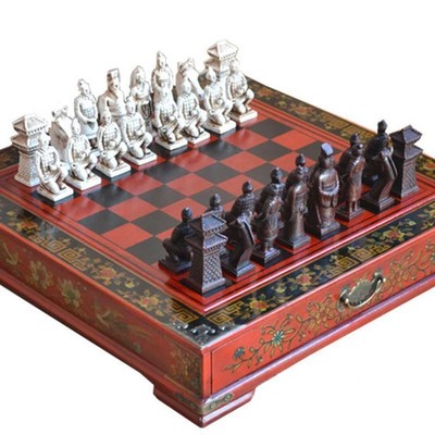 Classic Chinese Terracotta Warriors Retro Chess Wooden Chessboard Carving Teenag