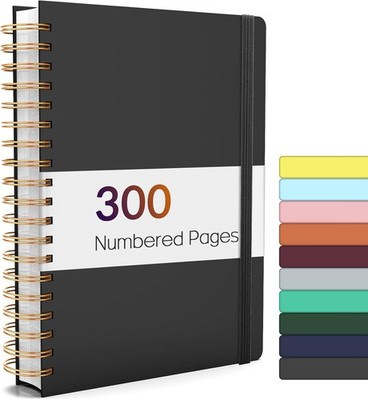Lined Spiral Journal Notebook with 300 Numbered Pages, B5 College Ruled Thick...