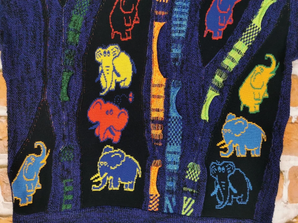 Carlo Colucci Vintage Jersey Colorido Comic Elefantes Azul Marino Gr: M Tip Top - Imagen 2 de 4