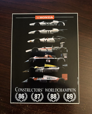 RARE MACLine Honda F1 World Constructors' Championship Commemorative Decal 86-89