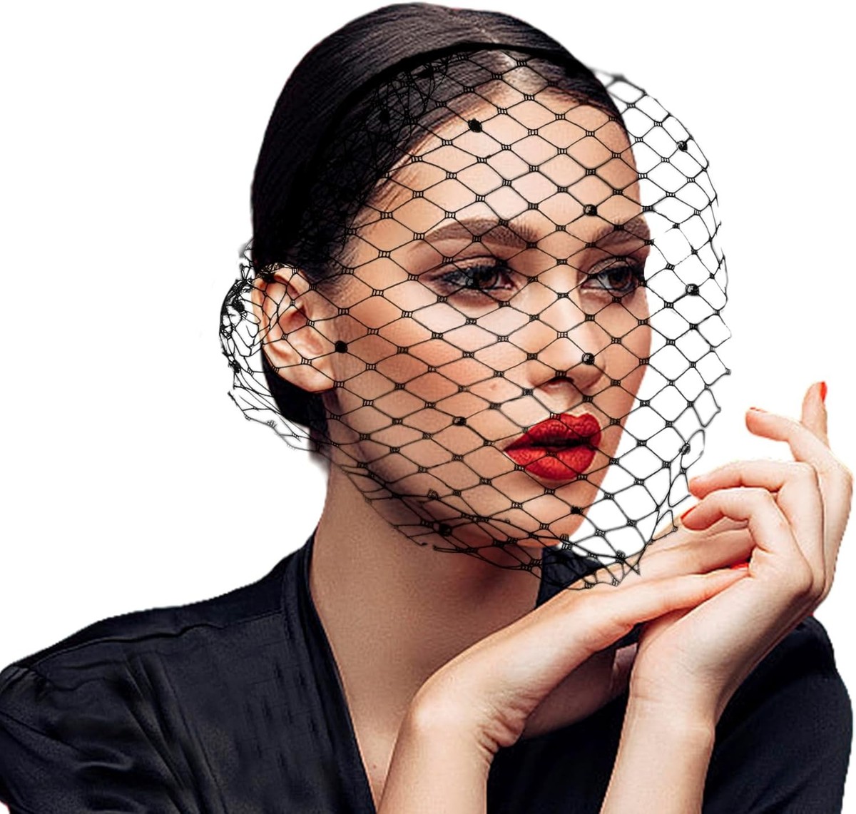 5244 2pcs 1920s Soft Veil Mesh Headband Black/white Fascinator Fascinator Feathers Dot White Black Mesh Races Woman  main image 3