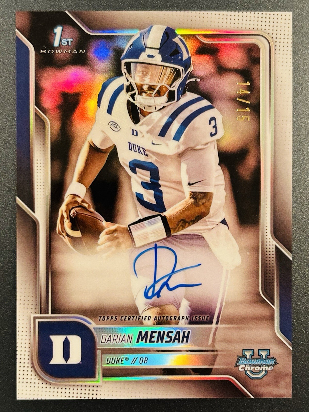 2025 Bowman Chrome U Darian Mensah 1st Bowman White On-Card Auto #d /15 Duke