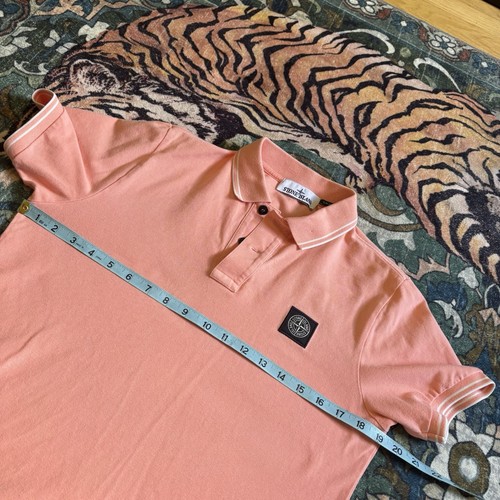 Polo Stone Island Piqué arancione preppy uomo piccola slim fit colletto - Foto 8 di 9