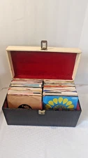 Lot of 130 Sleeved 45s with vintage case 60's 70's 80's rock pop funk oldies r&b