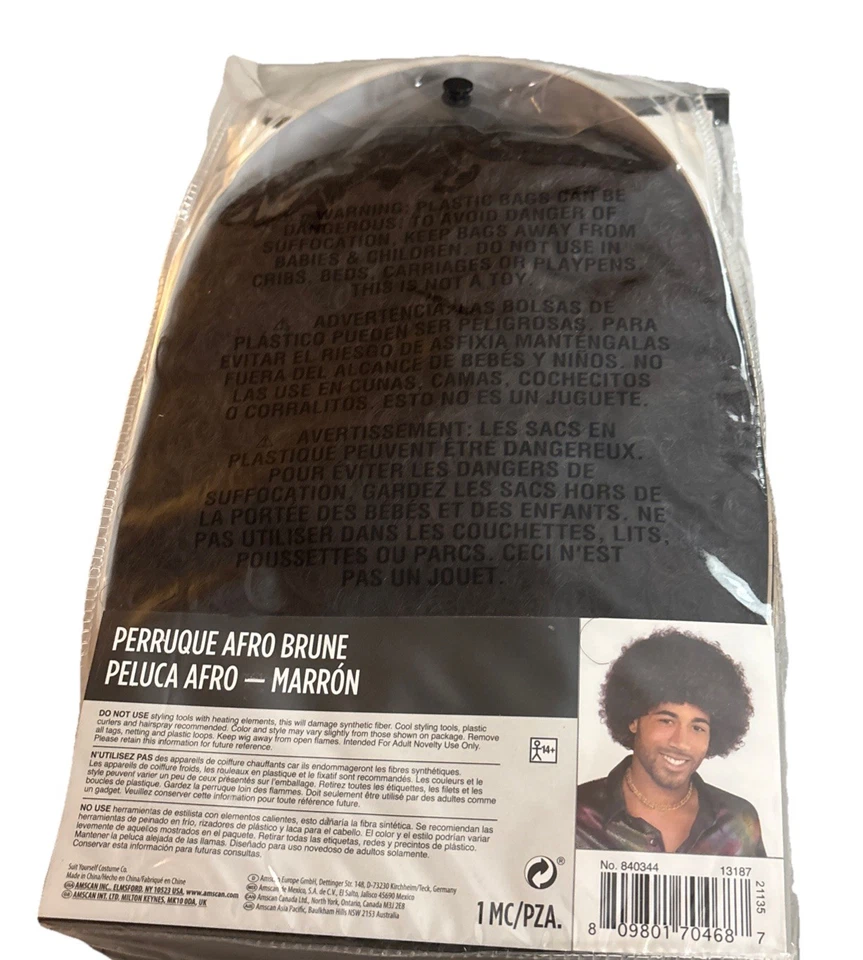 Peluca Afro Años 70 Perm Disco Hippie Halloween Accesorio Adulto Amscan 840344 Marrón Nuevo en Paquete Foto 4 de 4