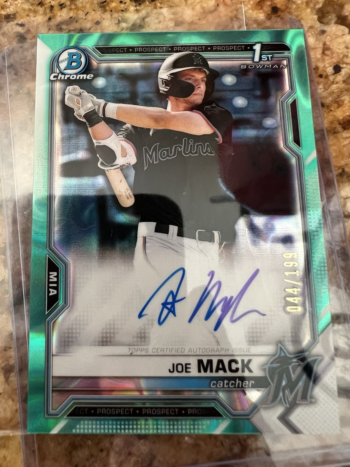 2021 Bowman Chrome Draft 1st JOE MACK Aqua Lava Refractor Auto #/199 Marlins!