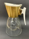 Pyrex Glass Coffee Pot Carafe Gold Vintage MCM White Plastic Top & Handle 10"